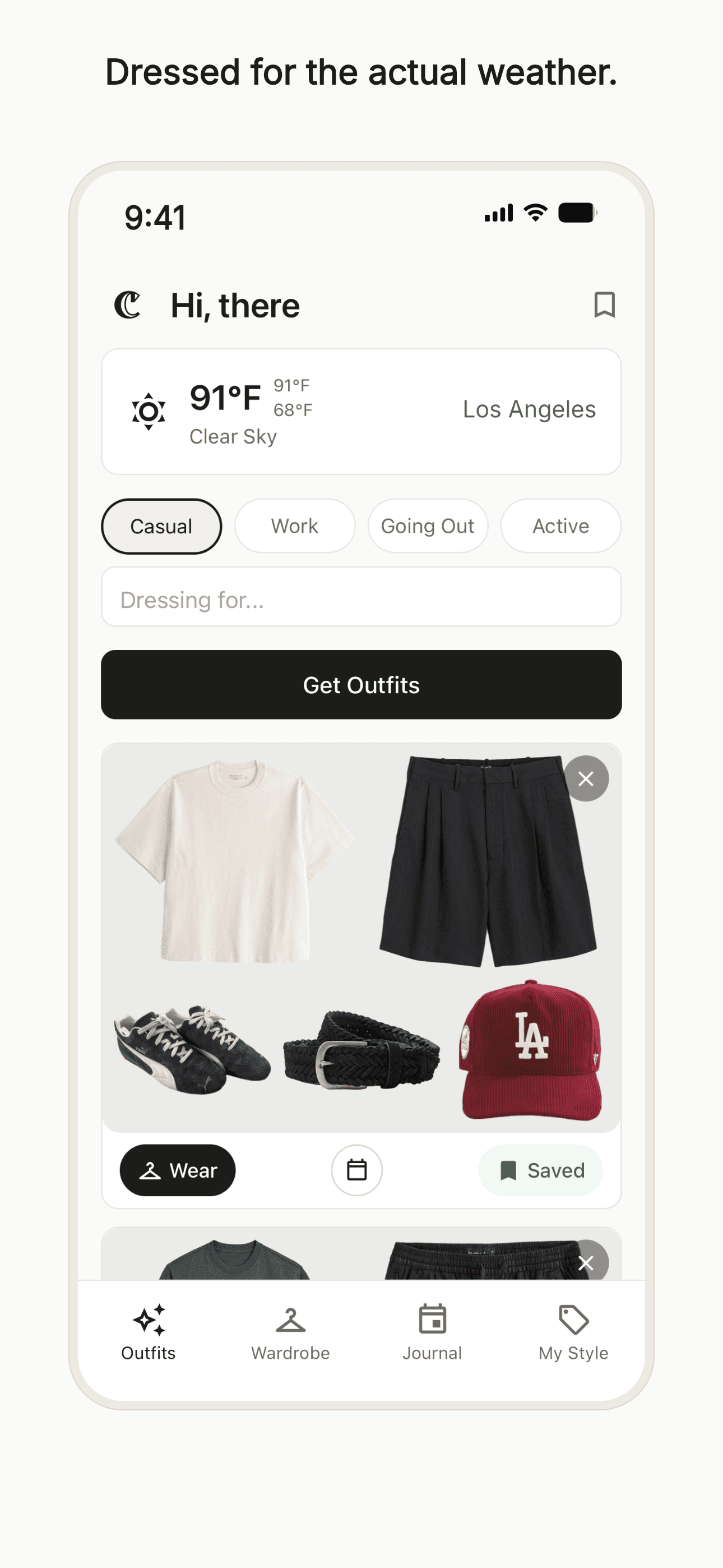Closetize screenshot: Weather-aware outfits